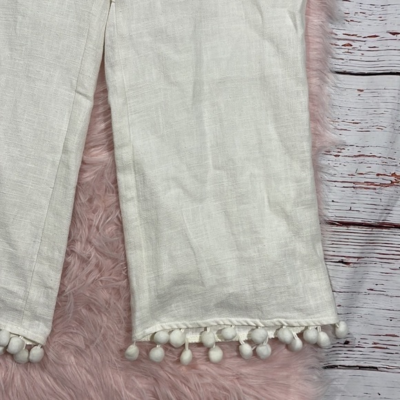 Anthropologie Ett:Twa White Pommed Linen Wide Leg High Rise Pants - Picture 7 of 11